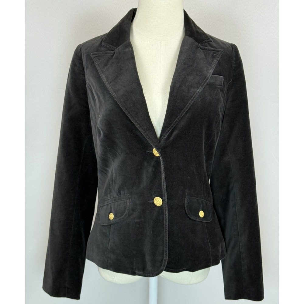 Old Navy Women's Black Velvet Blazer Jacket Gold Buttons Size L